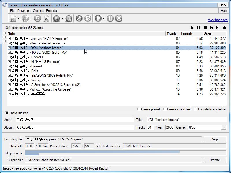 Free audio converter and CD ripper for MP3, MP4/M4A, WMA, Ogg Vorbis and FLAC